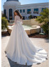 Boat Neck Beaded White Satin Wedding Dress